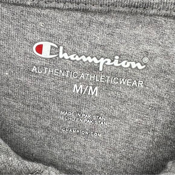 Champion heather gray pullover hooded long sleeve tee shirt M - Picture 6 of 9
